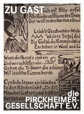 OPAC-Plakat für die Führung für die Pirckheimer-Gesellschaft. Hintergrund stammt aus Georg Heyms 'Umbra vitae'.